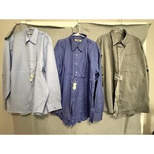 Bachrach Dress Shirt 3 Pack Mens 18.5 36/37 Blue Grey 100% Cotton Long Sleeve